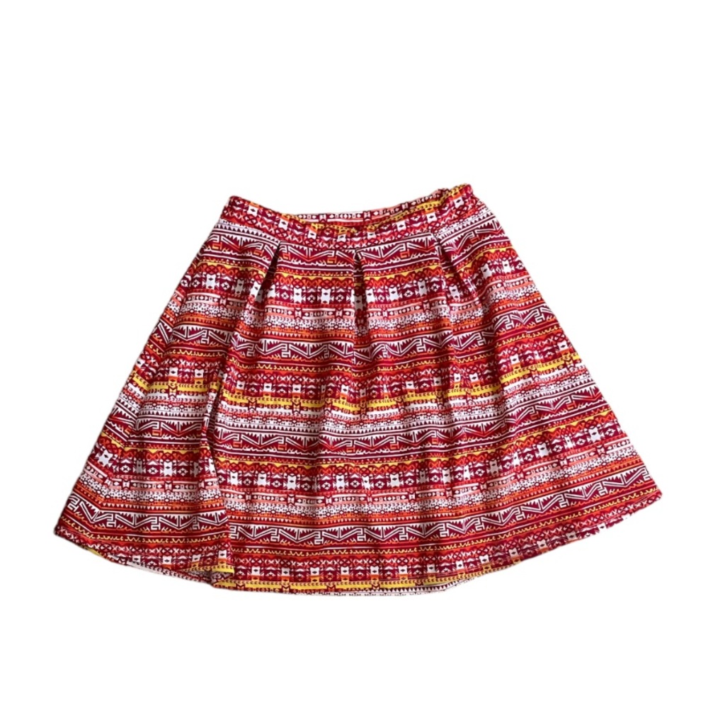 Red and white and yellow tribal print circle skirt